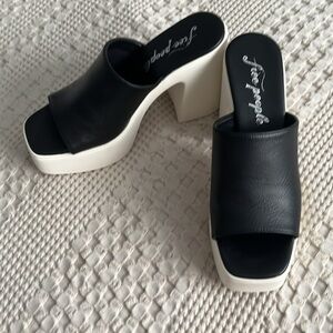 Free People Zoe Platform Sandal Leather Chunky Heel Black White EU38 8 NWOB
